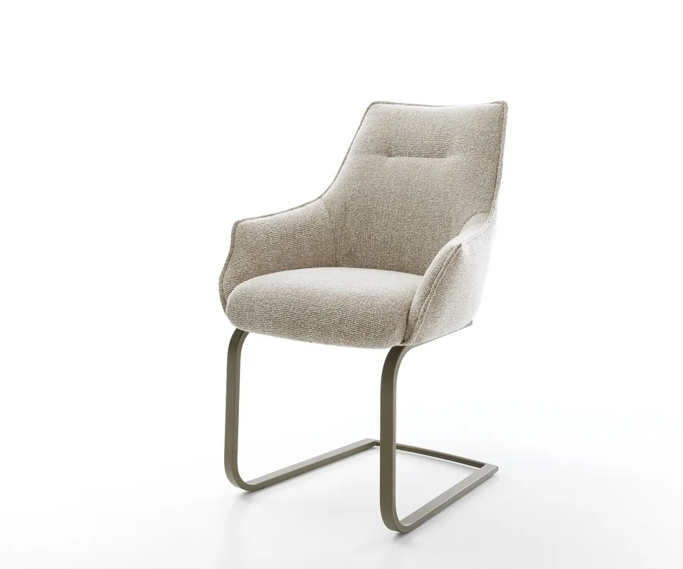 Nur Für Kurze Zeit Freischwinger Alja-Flex mit Armlehnen Webstoff Soft Beige Freischwinger flach Effektfinish Titan Taschenfederkern