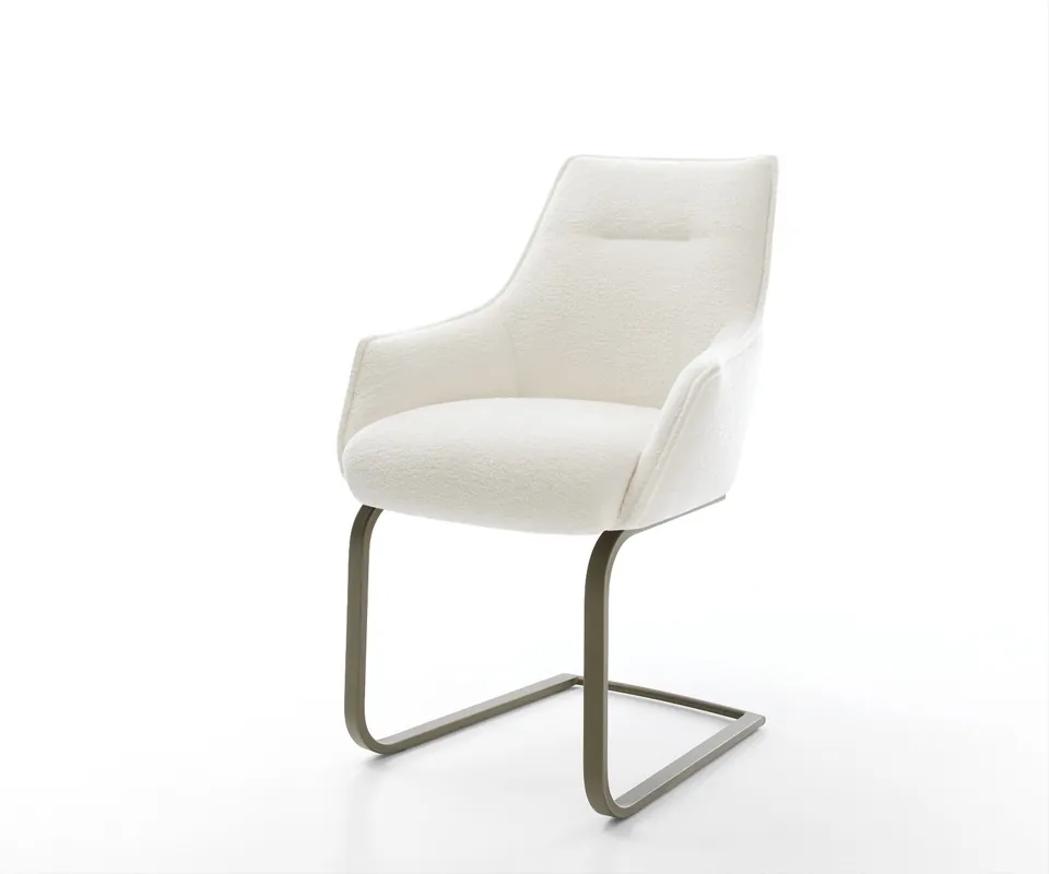 Billig Freischwinger Alja-Flex mit Armlehnen Bouclé Soft Beige Freischwinger flach Effektfinish Titan Taschenfederkern