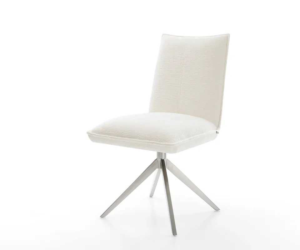 Bestseller Drehstuhl Lelio-Flex Bouclé Soft Beige Kreuzgestell breit Edelstahl 360° drehbar Wippfunktion Taschenfederkern