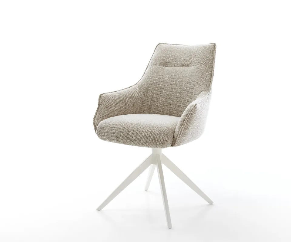 Drehstuhl Alja-Flex mit Armlehnen Webstoff Soft Beige Kreuzgestell breit Weiß 360° drehbar Wippfunktion Taschenfederkern Aktuell