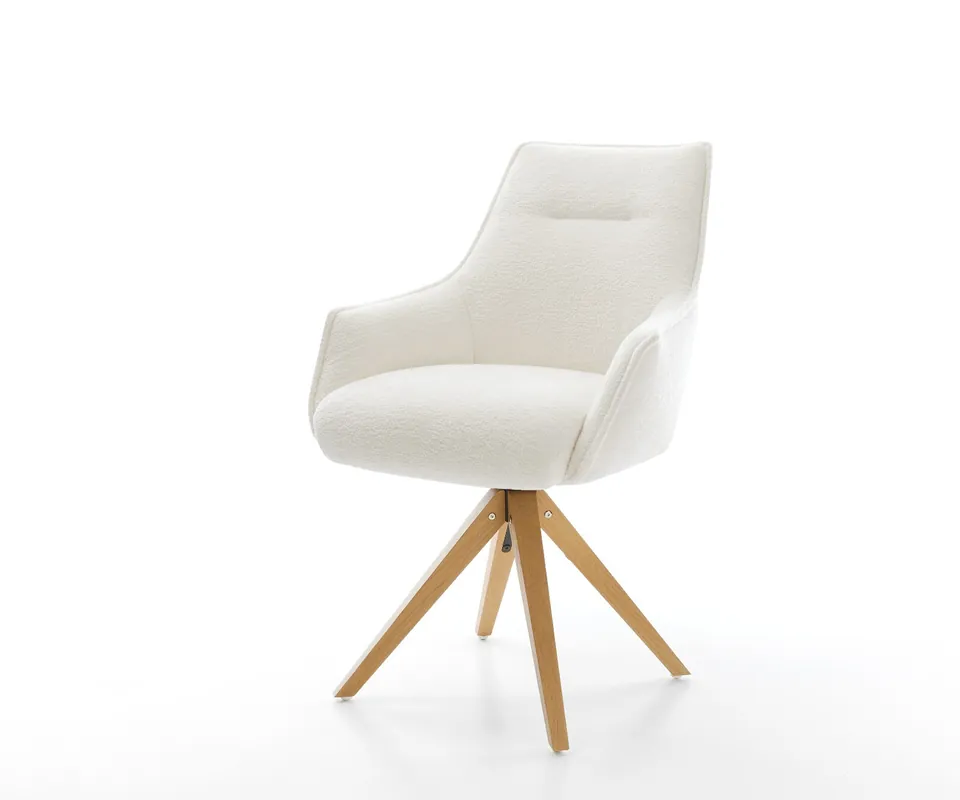 Drehstuhl Alja-Flex mit Armlehnen Bouclé Soft Beige Holzgestell kantig Natur 180° drehbar Taschenfederkern Beliebt