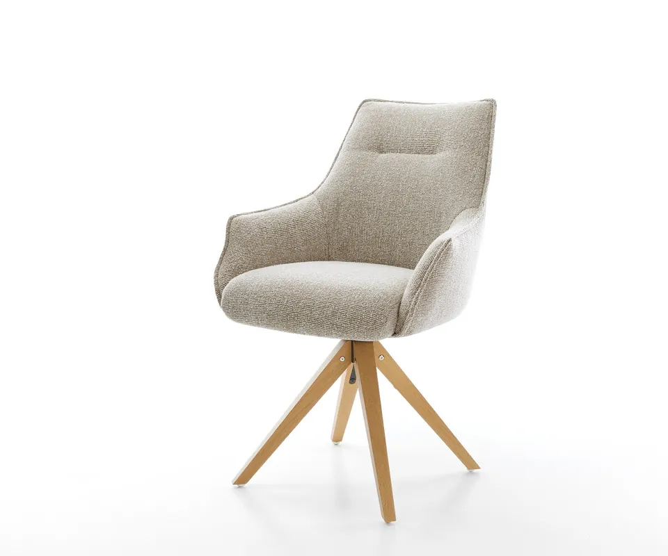 Drehstuhl Alja-Flex mit Armlehnen Webstoff Soft Beige Holzgestell kantig Natur 180° drehbar Taschenfederkern Letzte Chance