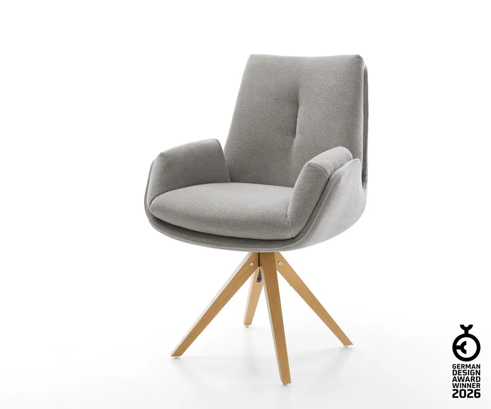 Beliebt Drehstuhl Clea-Flex Strukturstoff Soft Grau Holzgestell kantig Natur 180° drehbar