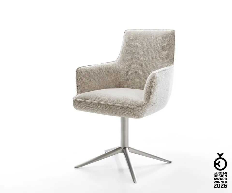 Drehstuhl Heira-Flex mit Armlehnen Webstoff Soft Beige Fußkreuz Edelstahl 360° drehbar Wippfunktion Taschenfederkern Sonderangebot