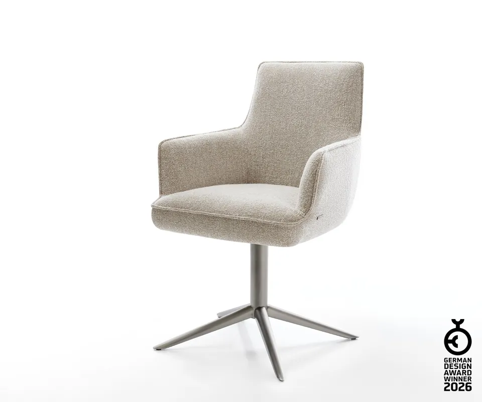 Drehstuhl Heira-Flex mit Armlehnen Webstoff Soft Beige Fußkreuz Graphit 360° drehbar Wippfunktion Taschenfederkern Heißes Angebot