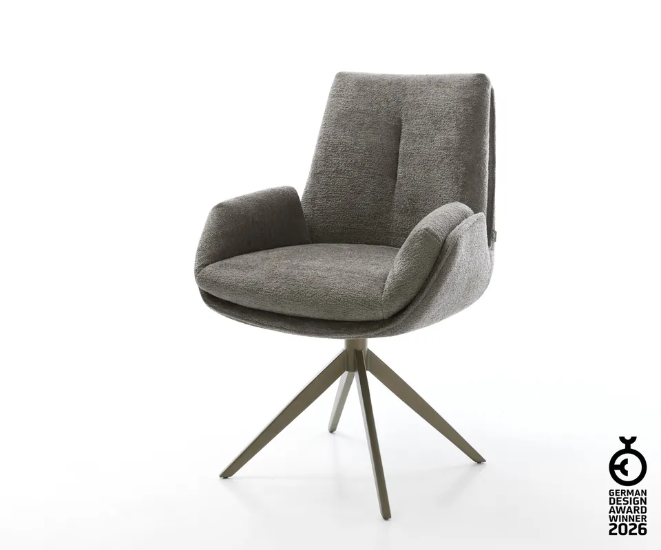 Drehstuhl Clea-Flex Bouclé Soft Schlamm Kreuzgestell breit Effektfinish Titan 360° drehbar Wippfunktion Echt