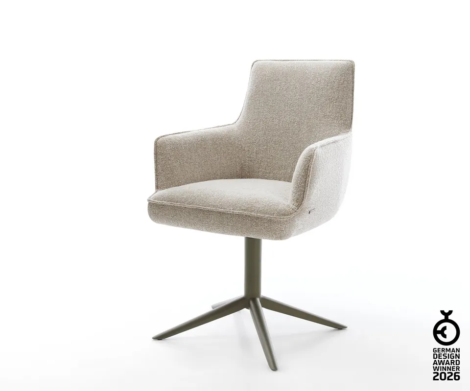 Drehstuhl Heira-Flex mit Armlehnen Webstoff Soft Beige Fußkreuz Effektfinish Titan 360° drehbar Wippfunktion Taschenfederkern Begrenztes Angebot