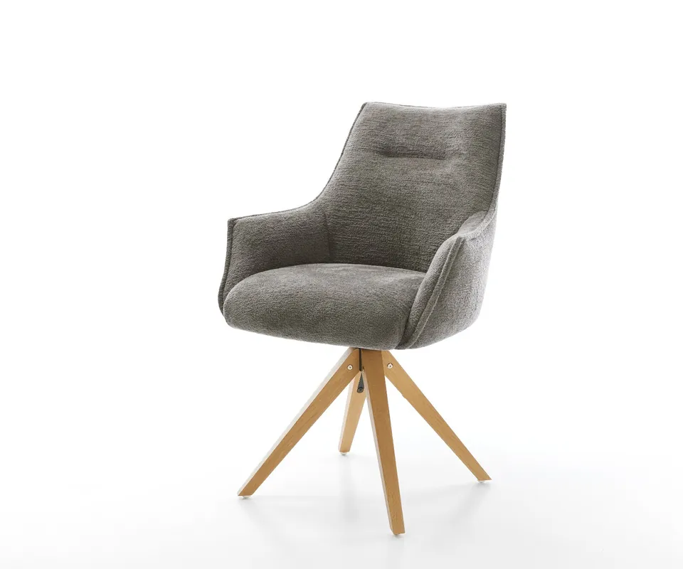 Drehstuhl Alja-Flex mit Armlehnen Bouclé Soft Schlamm Holzgestell kantig Natur 180° drehbar Taschenfederkern Sichere Zahlung