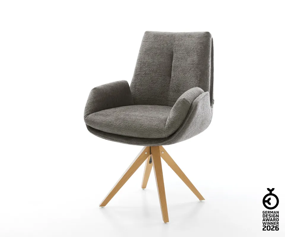 Neu Drehstuhl Clea-Flex Bouclé Soft Schlamm Holzgestell kantig Natur 180° drehbar