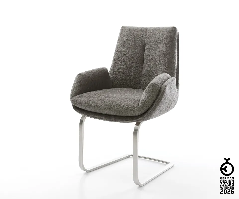 Heißes Angebot Freischwinger Clea-Flex Bouclé Soft Schlamm Freischwinger flach Edelstahl