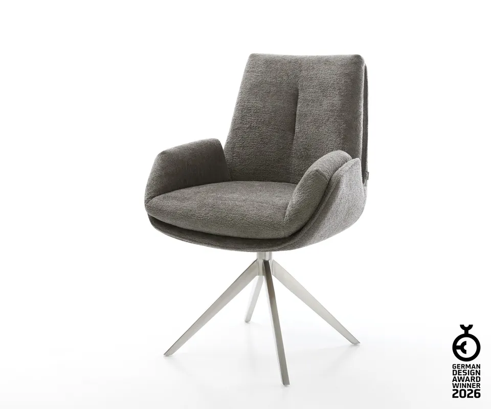 Angebot Drehstuhl Clea-Flex Bouclé Soft Schlamm Kreuzgestell breit Edelstahl 360° drehbar Wippfunktion