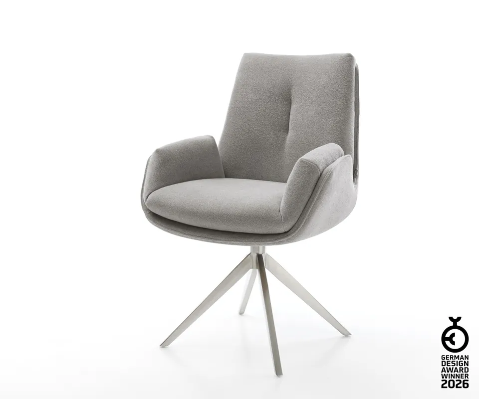 Drehstuhl Clea-Flex Strukturstoff Soft Grau Kreuzgestell breit Edelstahl 360° drehbar Wippfunktion Heißes Angebot