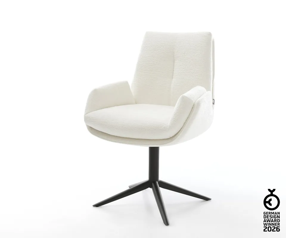 Drehstuhl Clea-Flex Bouclé Soft Beige Fußkreuz Schwarz 360° drehbar Wippfunktion Billig
