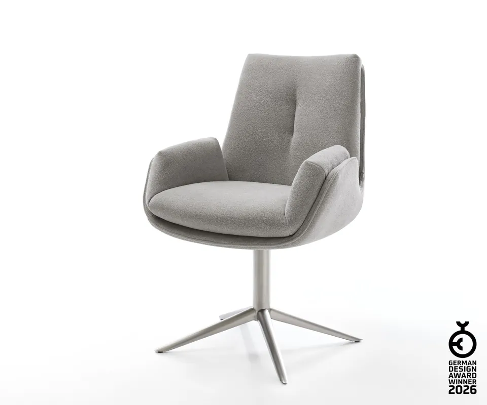 Drehstuhl Clea-Flex Strukturstoff Soft Grau Fußkreuz Edelstahl 360° drehbar Wippfunktion Billig