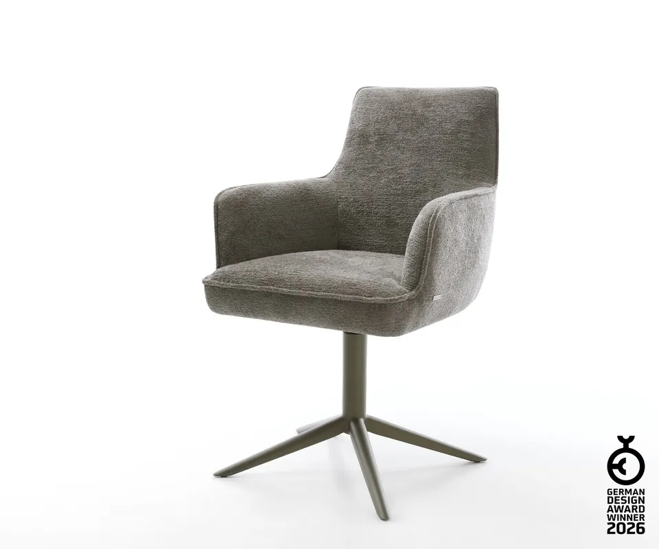Drehstuhl Heira-Flex mit Armlehnen Bouclé Soft Schlamm Fußkreuz Effektfinish Titan 360° drehbar Wippfunktion Taschenfederkern Sichere Zahlung