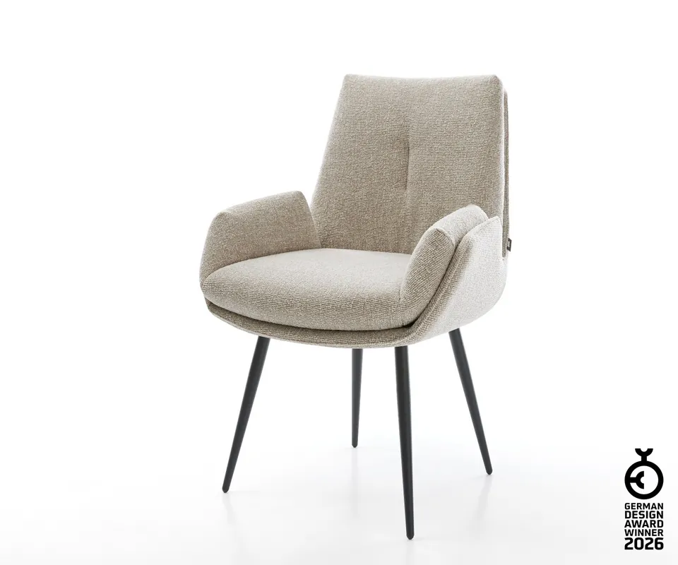 Esszimmerstuhl Clea-Flex Webstoff Soft Beige 4-Fuß konisch Schwarz Versand Am Gleichen Tag