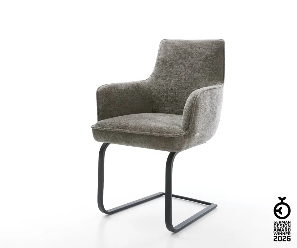 Freischwinger Heira-Flex mit Armlehnen Bouclé Soft Schlamm Freischwinger flach Schwarz Taschenfederkern Ausverkauf