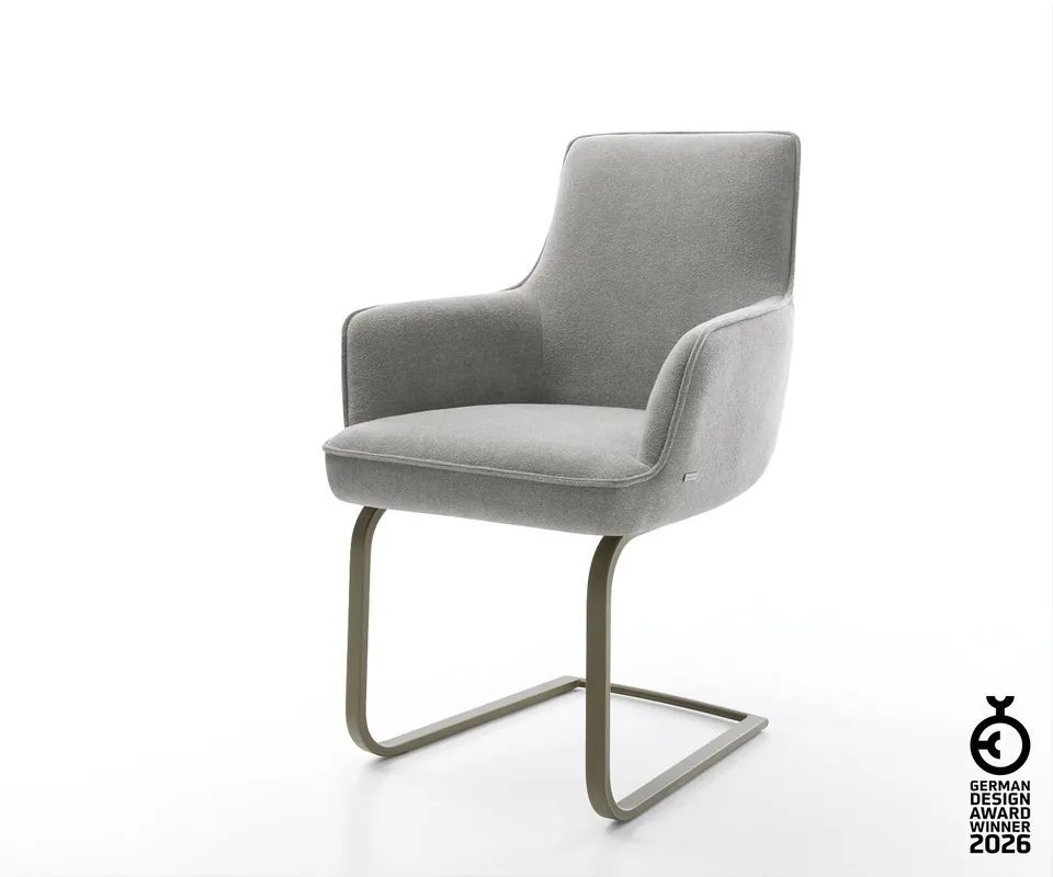 Sofort Bestellen Freischwinger Heira-Flex mit Armlehnen Strukturstoff Soft Grau Freischwinger flach Effektfinish Titan Taschenfederkern
