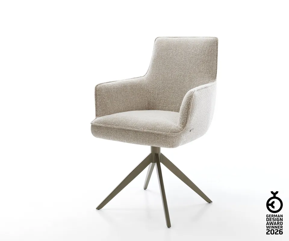 Direktkauf Drehstuhl Heira-Flex mit Armlehnen Webstoff Soft Beige Kreuzgestell breit Effektfinish Titan 360° drehbar Wippfunktion Taschenfederkern