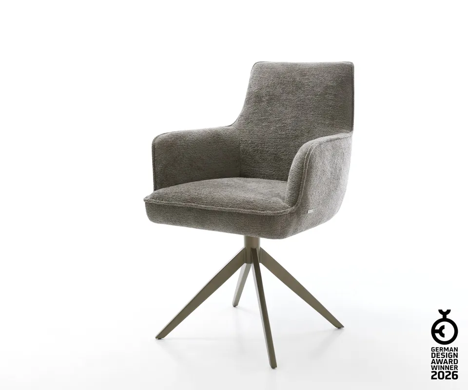 Drehstuhl Heira-Flex mit Armlehnen Bouclé Soft Schlamm Kreuzgestell breit Effektfinish Titan 360° drehbar Wippfunktion Taschenfederkern Jetzt Bestellen