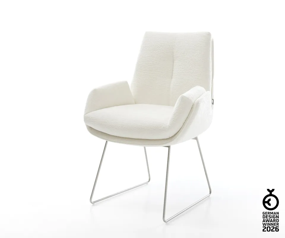 Esszimmerstuhl Clea-Flex Bouclé Soft Beige Kufengestell Edelstahl Günstig