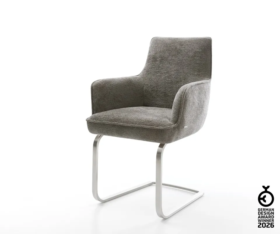 Freischwinger Heira-Flex mit Armlehnen Bouclé Soft Schlamm Freischwinger flach Edelstahl Taschenfederkern Jetzt Bestellen