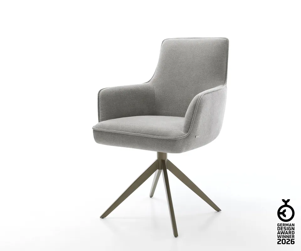 Preisknaller Drehstuhl Heira-Flex mit Armlehnen Strukturstoff Soft Grau Kreuzgestell breit Effektfinish Titan 360° drehbar Wippfunktion Taschenfederkern