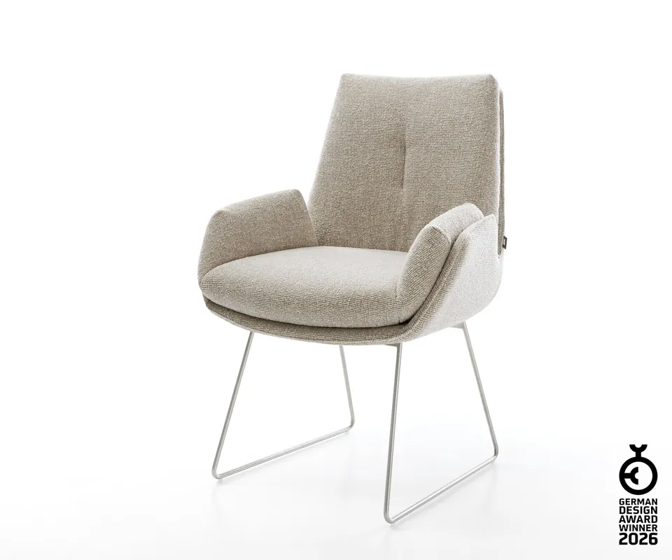 Esszimmerstuhl Clea-Flex Webstoff Soft Beige Kufengestell Edelstahl Direktkauf