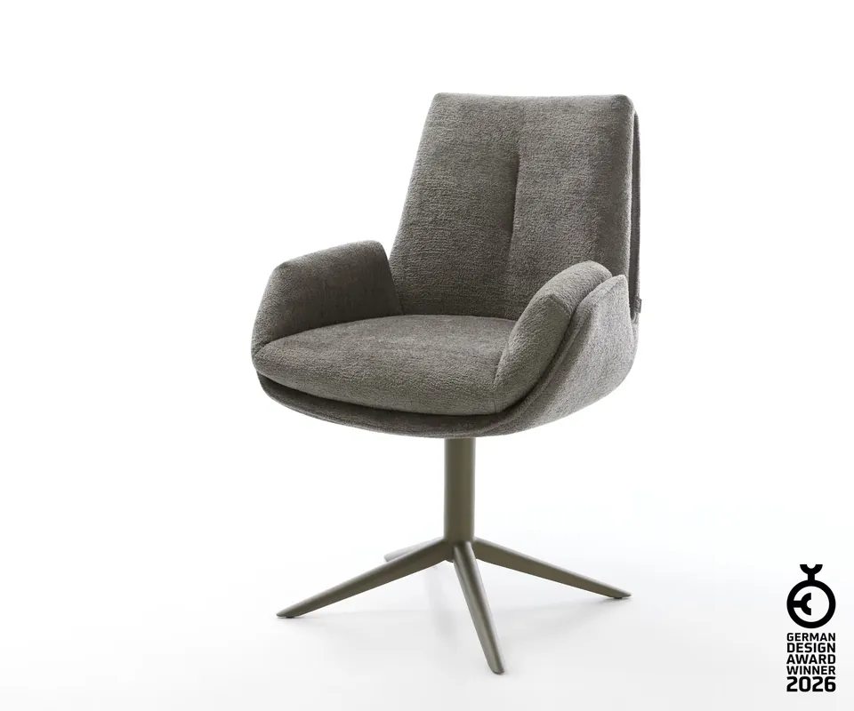 Neue Kollektion Drehstuhl Clea-Flex Bouclé Soft Schlamm Fußkreuz Effektfinish Titan 360° drehbar Wippfunktion