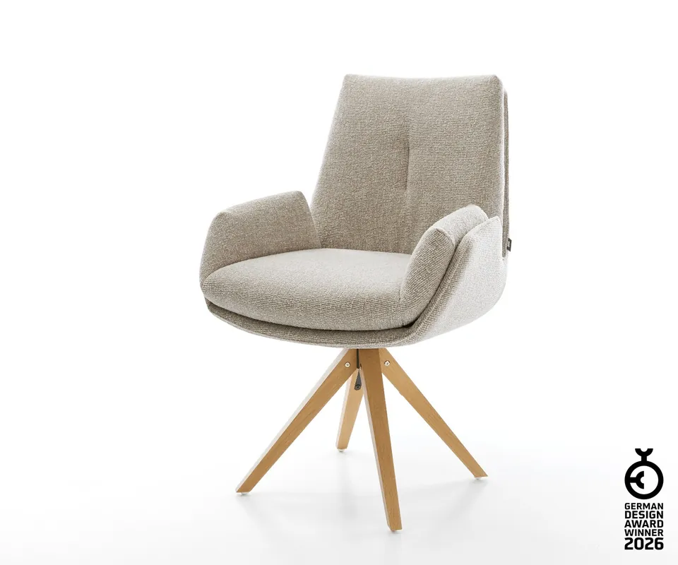 Drehstuhl Clea-Flex Webstoff Soft Beige Holzgestell kantig Natur 180° drehbar Preisreduziert