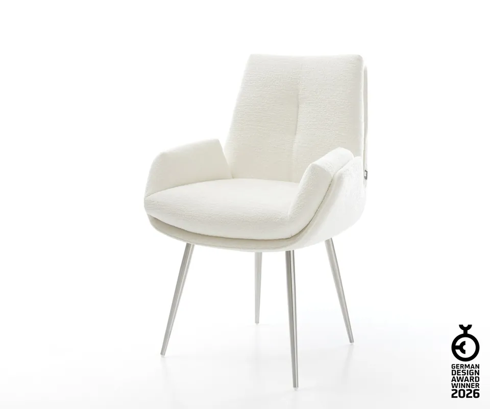 Solange Der Vorrat Reicht Esszimmerstuhl Clea-Flex Bouclé Soft Beige 4-Fuß konisch Edelstahl