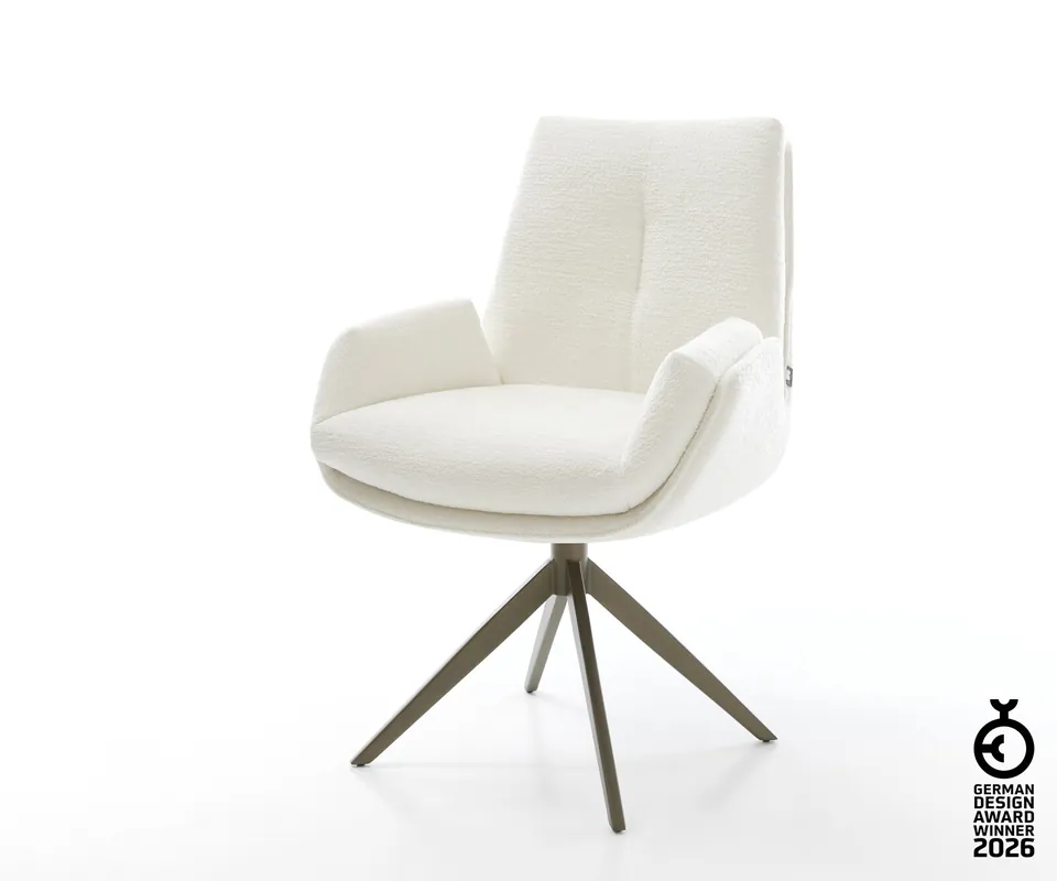 Drehstuhl Clea-Flex Bouclé Soft Beige Kreuzgestell breit Effektfinish Titan 360° drehbar Wippfunktion Direkt Vom Hersteller