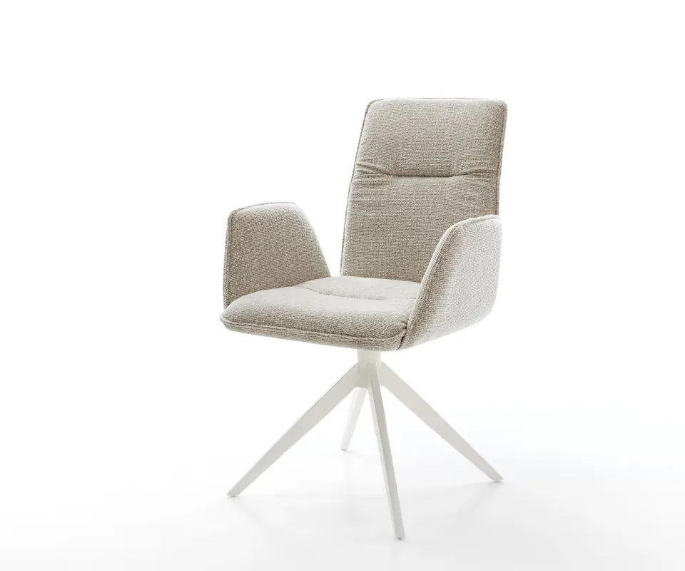 Drehstuhl Vinja-Flex Webstoff Soft Beige Kreuzgestell breit Weiß 360° drehbar Wippfunktion Meistverkauft