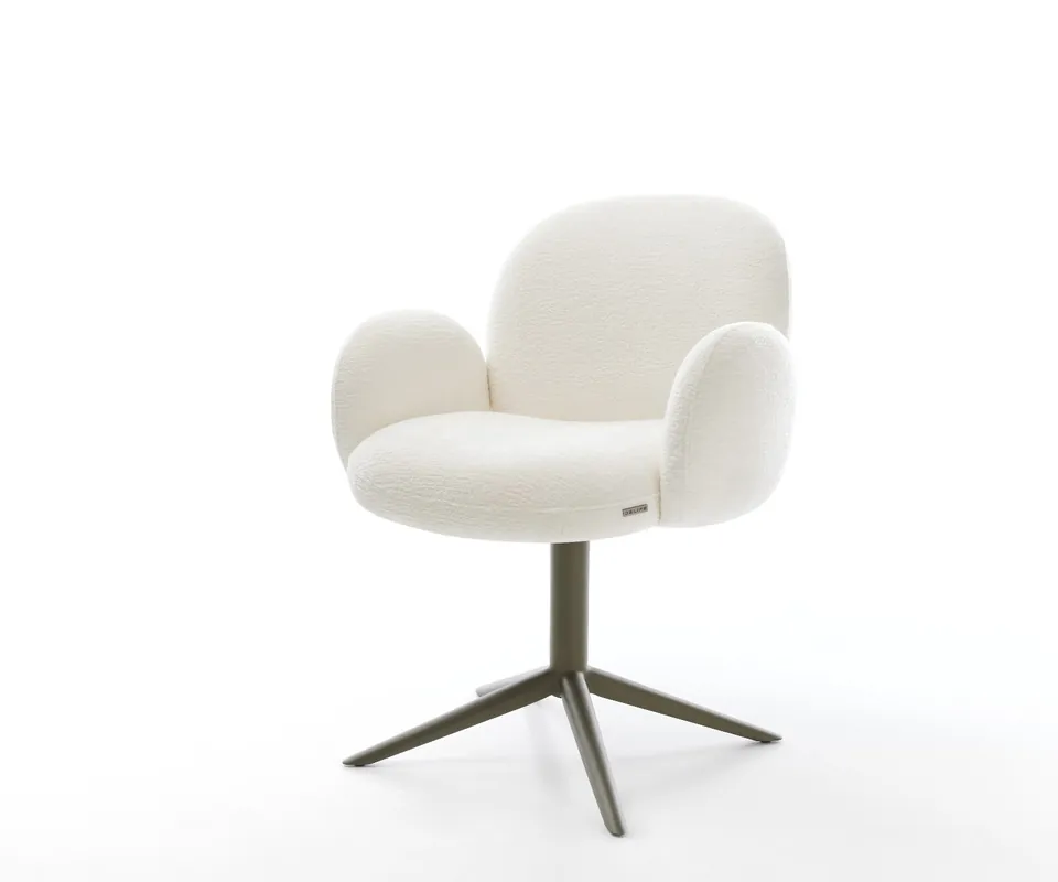 Drehstuhl Nube-Flex mit Armlehnen Bouclé Soft Beige Fußkreuz Effektfinish Titan 360° drehbar Wippfunktion Taschenfederkern Highlight