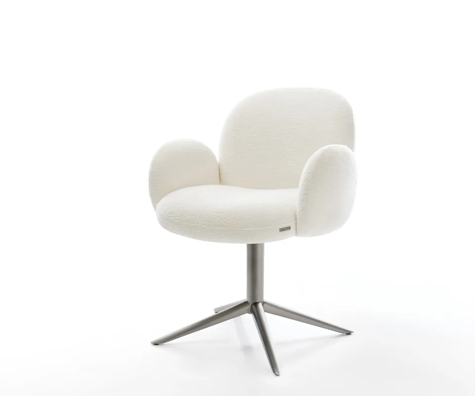 Drehstuhl Nube-Flex mit Armlehnen Bouclé Soft Beige Fußkreuz Graphit 360° drehbar Wippfunktion Taschenfederkern Preisknaller