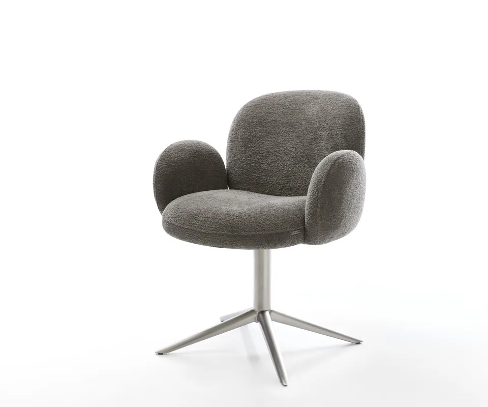 Drehstuhl Nube-Flex mit Armlehnen Bouclé Soft Schlamm Fußkreuz Edelstahl 360° drehbar Wippfunktion Taschenfederkern Meistverkauft