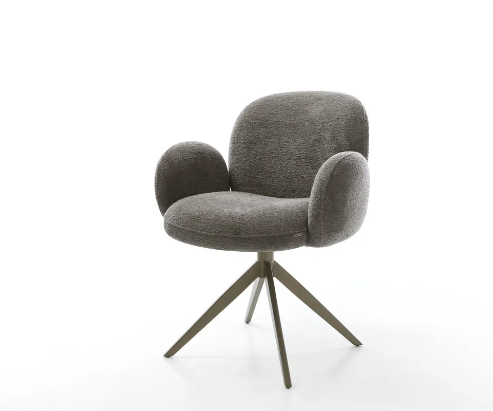 Abverkauf Drehstuhl Nube-Flex mit Armlehnen Bouclé Soft Schlamm Kreuzgestell breit Effektfinish Titan 360° drehbar Wippfunktion Taschenfederkern