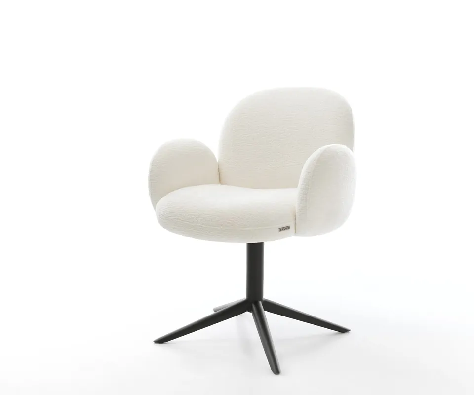 Bestseller Drehstuhl Nube-Flex mit Armlehnen Bouclé Soft Beige Fußkreuz Schwarz 360° drehbar Wippfunktion Taschenfederkern