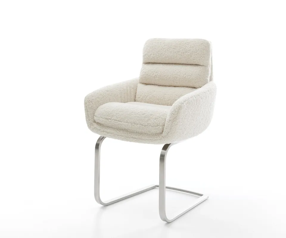 Freischwinger Abelia-Flex mit Armlehnen Teddystoff Beige Freischwinger flach Edelstahl Ausverkauf