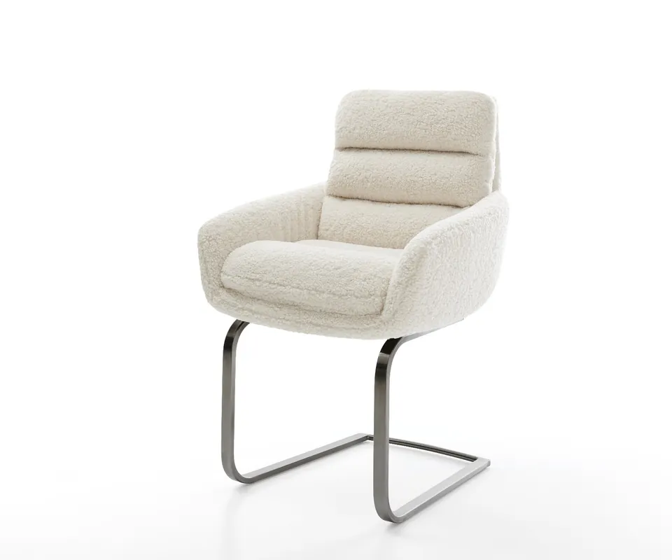 Freischwinger Abelia-Flex mit Armlehnen Teddystoff Beige Freischwinger flach Graphit Direktkauf