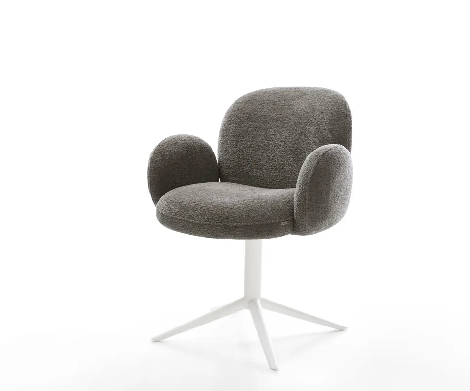 Sonderaktion Drehstuhl Nube-Flex mit Armlehnen Bouclé Soft Schlamm Fußkreuz Weiß 360° drehbar Wippfunktion Taschenfederkern