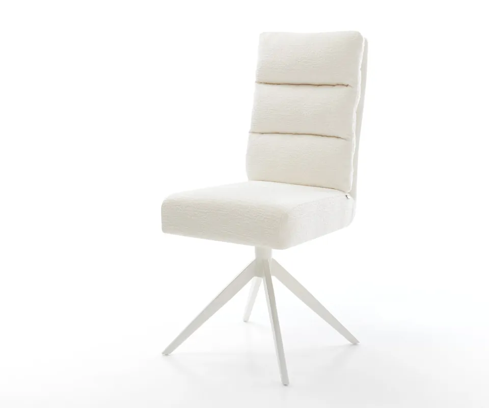 Drehstuhl Pela-Flex Bouclé Soft Beige Kreuzgestell breit Weiß 360° drehbar Wippfunktion Taschenfederkern Expressversand