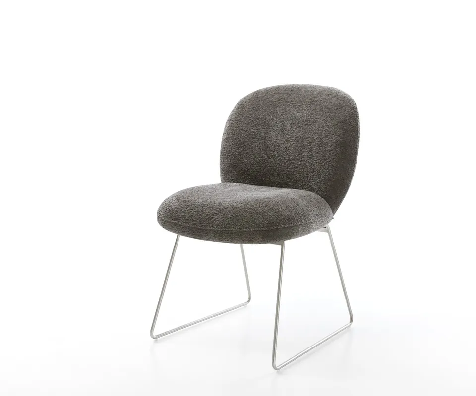 Bestpreis Esszimmerstuhl Nube-Flex Bouclé Soft Schlamm Kufengestell Edelstahl Taschenfederkern