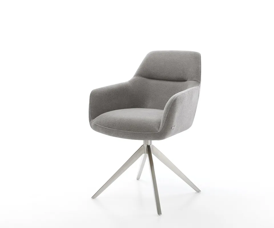 Echt Drehstuhl Pejo-Flex Strukturstoff Soft Grau Kreuzgestell breit Edelstahl 360° drehbar Taschenfederkern