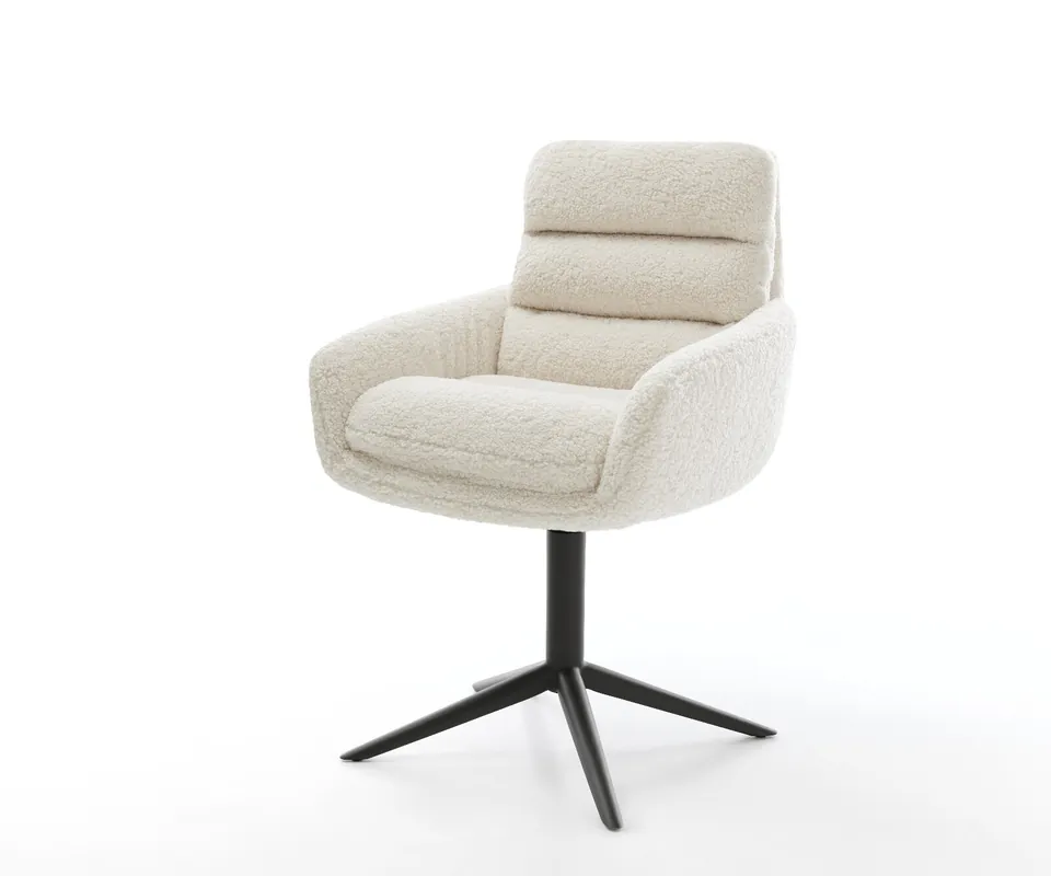 Meistverkauft Drehstuhl Abelia-Flex mit Armlehnen Teddystoff Beige Fußkreuz Schwarz 360° drehbar Wippfunktion