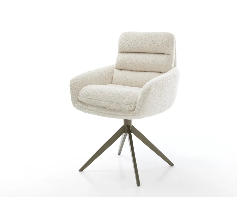 Meistverkauft Drehstuhl Abelia-Flex mit Armlehnen Teddystoff Beige Kreuzgestell breit Effektfinish Titan 360° drehbar Wippfunktion