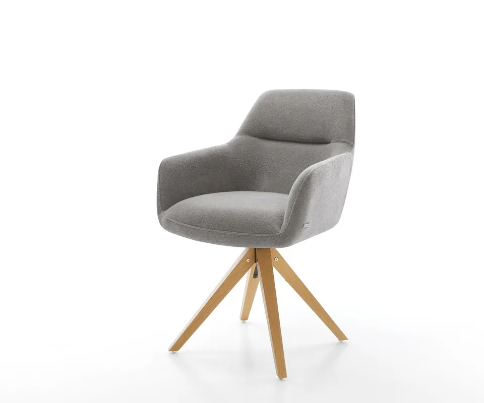 Echt Drehstuhl Pejo-Flex Strukturstoff Soft Grau Holzgestell kantig Natur 180° drehbar Taschenfederkern