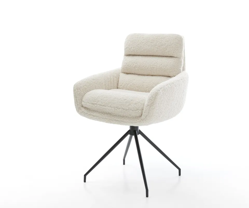 Esszimmerstuhl Abelia-Flex mit Armlehnen Teddystoff Beige Kreuzgestell konisch Schwarz Preisreduziert