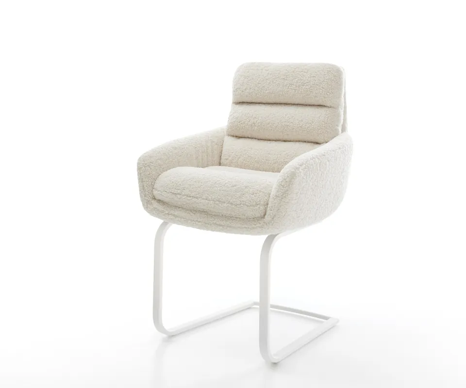 Echt Freischwinger Abelia-Flex mit Armlehnen Teddystoff Beige Freischwinger flach Weiß