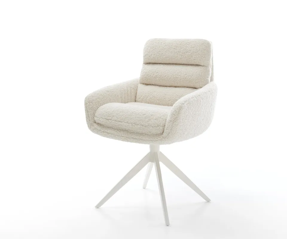 Drehstuhl Abelia-Flex mit Armlehnen Teddystoff Beige Kreuzgestell breit Weiß 360° drehbar Wippfunktion Neue Kollektion